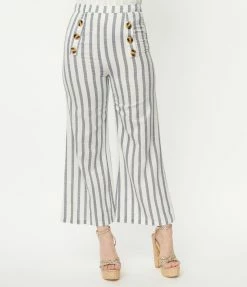 Skylar + Madison White & Navy Stripe Cropped Wide Leg Pants