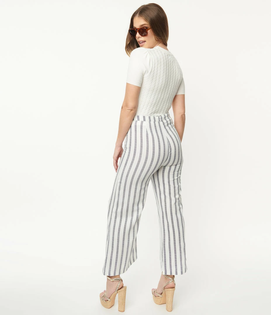 Skylar + Madison White & Navy Stripe Cropped Wide Leg Pants