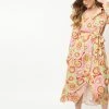 Pink Ripple Pink & Green Paisley Print Midi Shirtdress