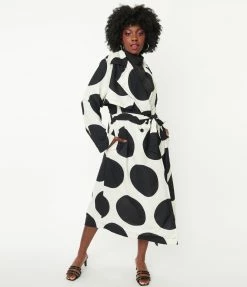 Pink Ripple Ivory & Black Big Polka Dot Long Jacket