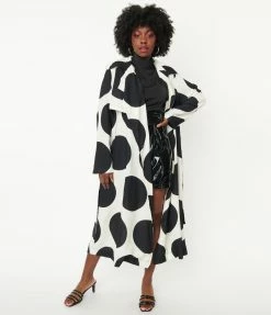 Pink Ripple Ivory & Black Big Polka Dot Long Jacket