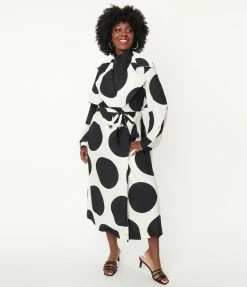 Pink Ripple Ivory & Black Big Polka Dot Long Jacket