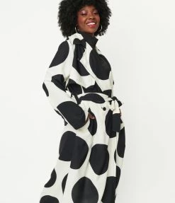 Pink Ripple Ivory & Black Big Polka Dot Long Jacket