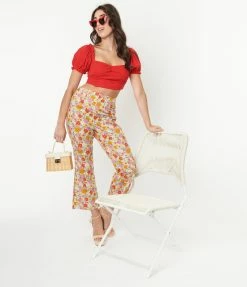 Glamorous Multicolor Retro Floral Flare Pants Sale