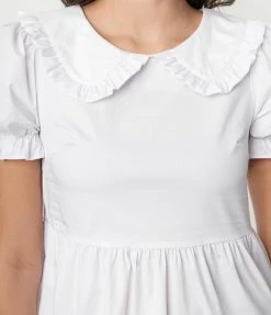 Glamorous White Puff Sleeve Babydoll Dress Sale
