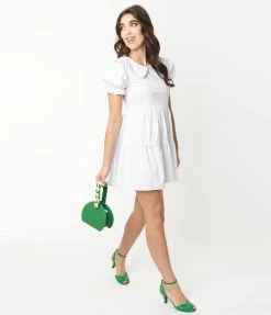 Glamorous White Puff Sleeve Babydoll Dress Sale