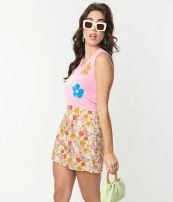 Glamorous Pink Floral Crop Sweater Vest