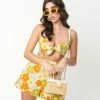 Glamorous Sale Green & Yellow Retro Daisy Tie Crop Top