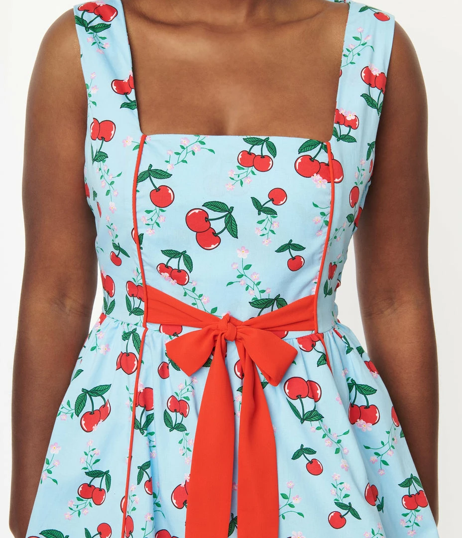 Lifestyle Group (UK) Ltd Sale Light Blue & Cherry Print Swing Dress