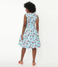 Lifestyle Group (UK) Ltd Sale Light Blue & Cherry Print Swing Dress