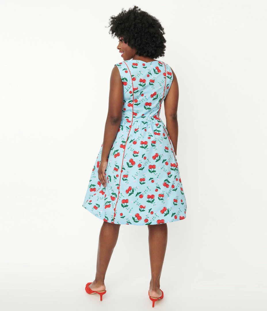 Lifestyle Group (UK) Ltd Sale Light Blue & Cherry Print Swing Dress