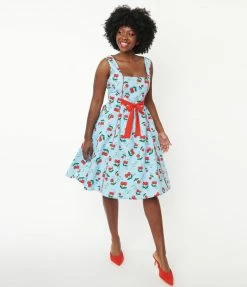 Lifestyle Group (UK) Ltd Sale Light Blue & Cherry Print Swing Dress