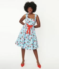 Lifestyle Group (UK) Ltd Sale Light Blue & Cherry Print Swing Dress