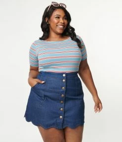 Lifestyle Group (UK) Ltd Plus Size Blue & Red Striped Top