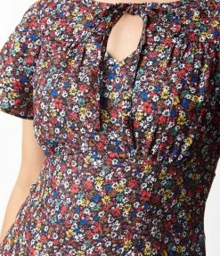 SHEEN Clothing Ltd 1950s Black & Multi Floral Swing Dress Sale