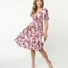 SHEEN Clothing Ltd Sale Pink & Purple Tropical Leaf Print Riley Swing Dress