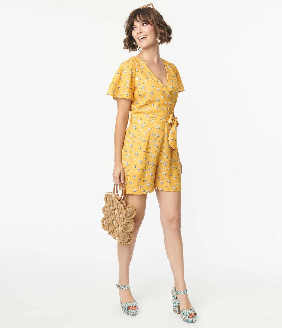 SHEEN Clothing Ltd Yellow & White Floral Print Cora Romper Sale