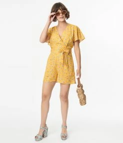 SHEEN Clothing Ltd Yellow & White Floral Print Cora Romper Sale