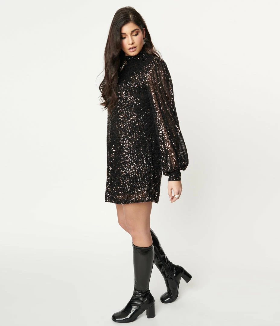 Dress Forum Black & Gold Sequin Mini Dress