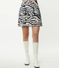 Smak Parlour Black & White Psychedelic Floral Mini Skirt