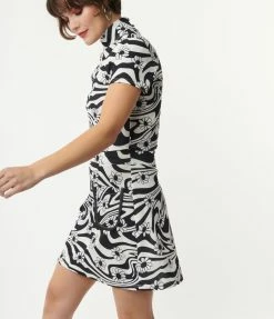 Smak Parlour Black & White Psychedelic Floral Mini Skirt