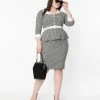 Unique Vintage Plus Size Black & White Houndstooth Cooper Suit Dress