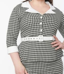 Unique Vintage Plus Size Black & White Houndstooth Cooper Suit Dress
