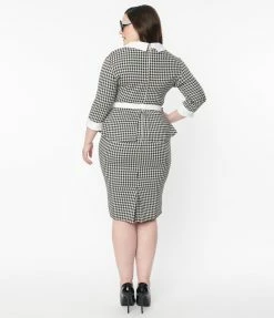 Unique Vintage Plus Size Black & White Houndstooth Cooper Suit Dress
