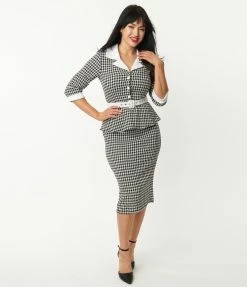 Trending Unique Vintage Black & White Houndstooth Cooper Suit Dress