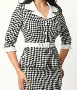 Trending Unique Vintage Black & White Houndstooth Cooper Suit Dress