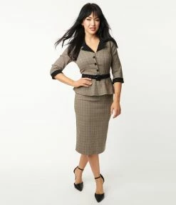 Unique Vintage Beige Plaid Cooper Suit Dress