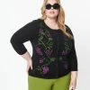 Unique Vintage Plus Size Black & Grape Vine Embroidered Bookworm Cardigan