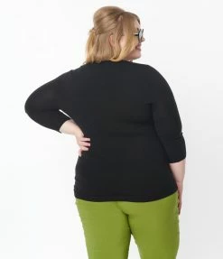 Unique Vintage Plus Size Black & Grape Vine Embroidered Bookworm Cardigan