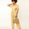 Endless Blu Mustard Gingham Open Back Jumpsuit