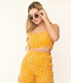 Endless Blu Orange & White Floral Crop Top