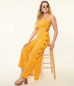 Endless Blu Sale Orange & White Floral Side Button Pants