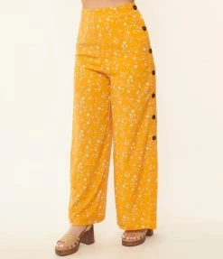 Endless Blu Sale Orange & White Floral Side Button Pants