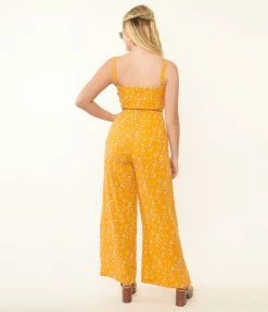 Endless Blu Sale Orange & White Floral Side Button Pants