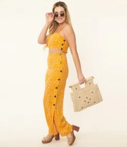 Endless Blu Sale Orange & White Floral Side Button Pants