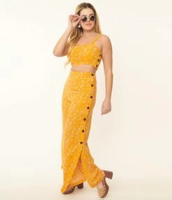 Endless Blu Sale Orange & White Floral Side Button Pants