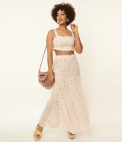 Endless Blu Ivory & Coral Berries Print Maxi Skirt Sale