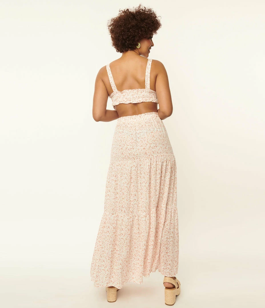 Endless Blu Ivory & Coral Berries Print Maxi Skirt Sale