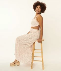 Endless Blu Ivory & Coral Berries Print Maxi Skirt Sale