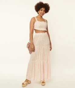 Endless Blu Ivory & Coral Berries Print Maxi Skirt Sale