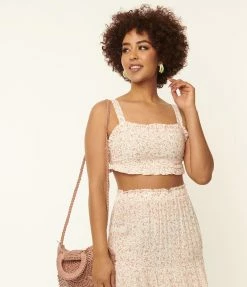 Endless Blu Sale Ivory & Coral Berries Print Crop Top