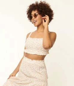 Endless Blu Sale Ivory & Coral Berries Print Crop Top