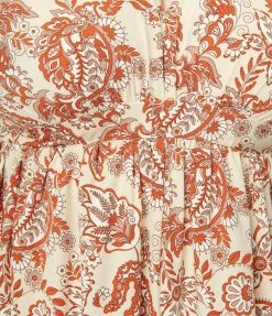 Unique Vintage Plus Size Beige & Brick Red Paisley Buttercup Maxi Dress