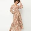 Sale Unique Vintage Beige & Brick Red Paisley Buttercup Maxi Dress
