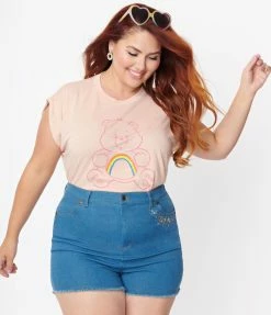 Care Bears X Unique Vintage Plus Size Funshine Denim Shorts Fan Flair