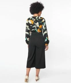 Clothing Unique Vintage Black Twill Stripe Ginger Capri Pants